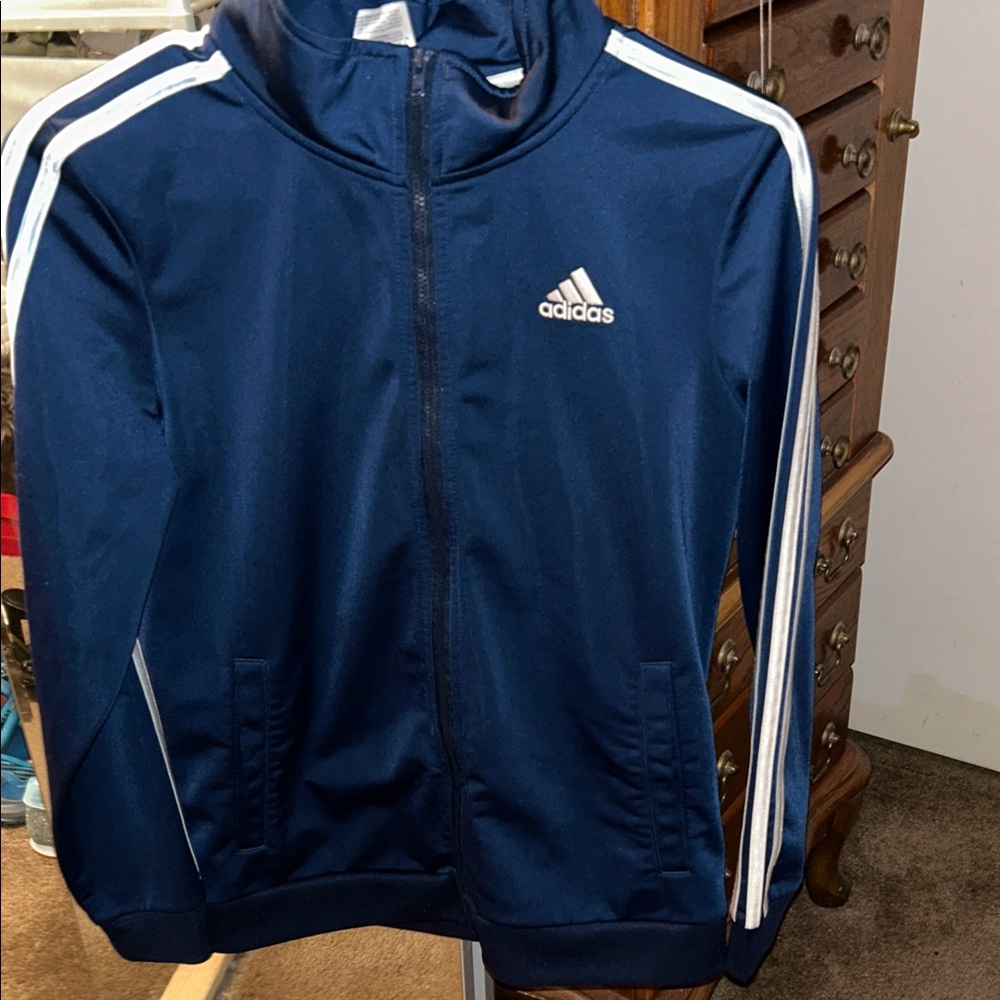 Adidas Dark Blue Running Jacket with White Accents